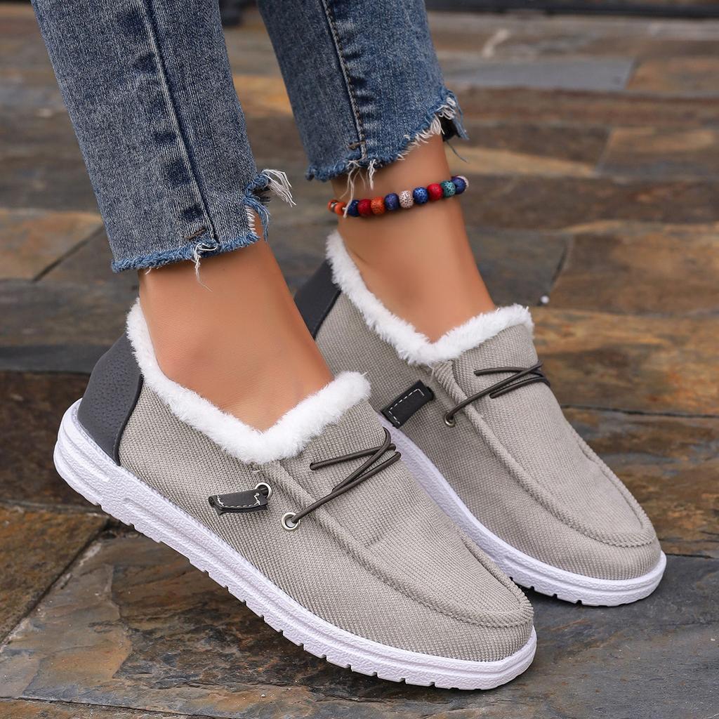 Mao Mao Shoes Fleece Flat Bottom Short Loafers European and American Mao Mouth Low-top Cotton Shoes Women's Autumn and Winter New Large Size Lace-up