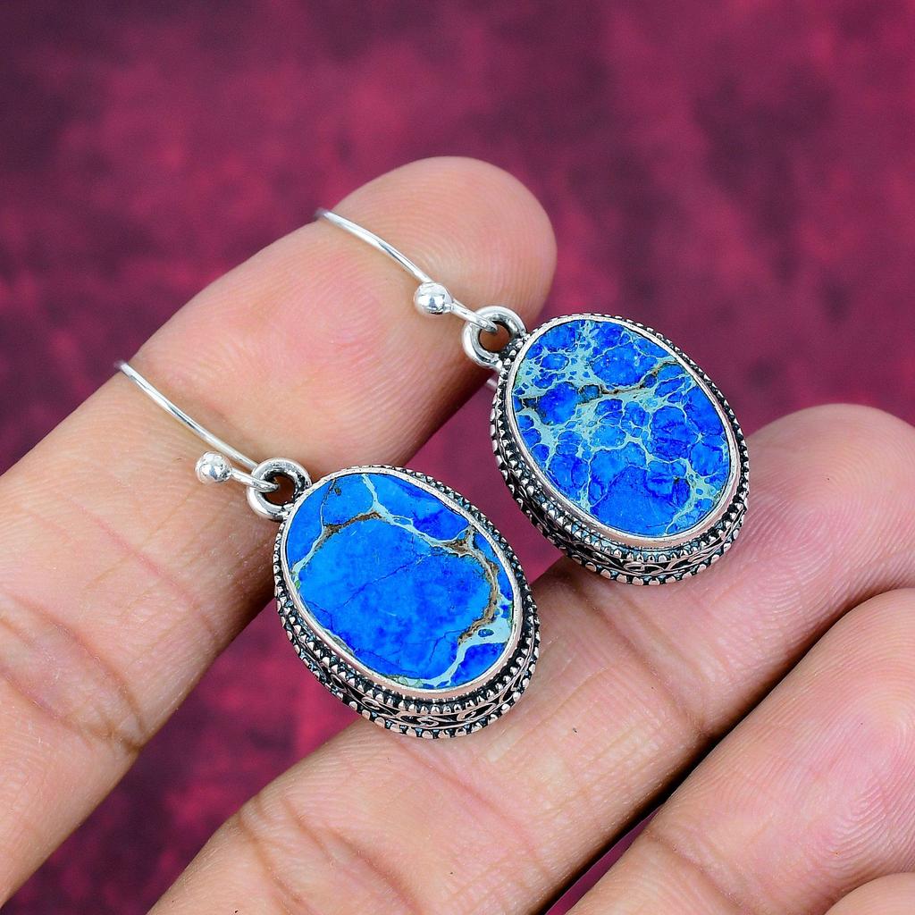 Blue Sea Sediment Earrings, Gemstone Jewelry, 925 Solid Sterling Silver Earrings, Gift For Women Handmade Earrings
