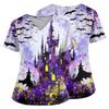 Women's Halloween Print V Neck Medical Scrub Top with Pockets Side Slits Short Sleeve Nurse Uniform Shirt for Healthcare Professionals