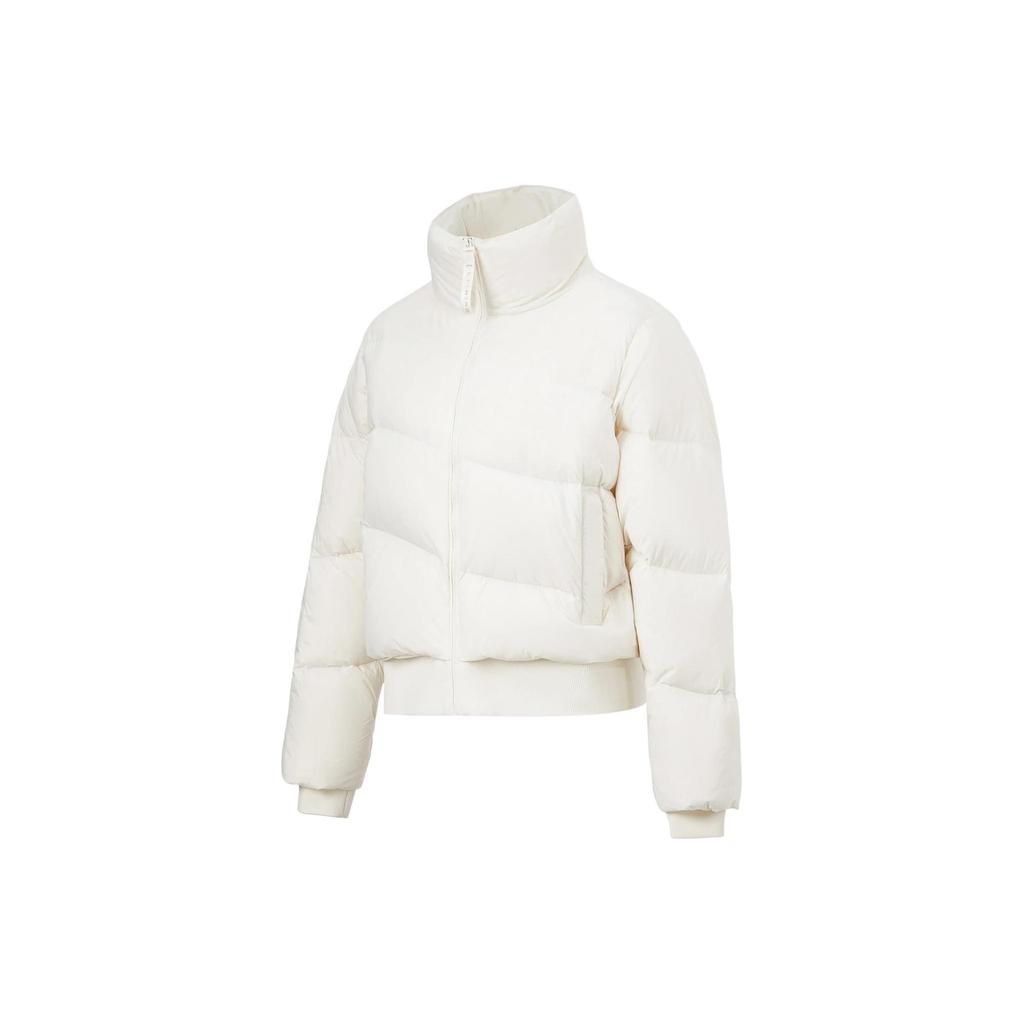 Li-Ning Fitness Series Fw23 Solid Color Zipper Stand Collar Long Sleeve Down Jacket Women Outerwear Off-White AYMT316-6
