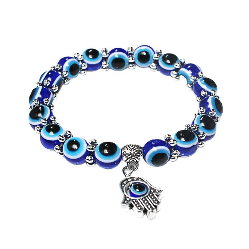 Classic Turkish Lucky Evil Eye Bracelets for Men Women Blue Evil Eye Palm Pendant Beads Bangles Handmade Charm Jewelry