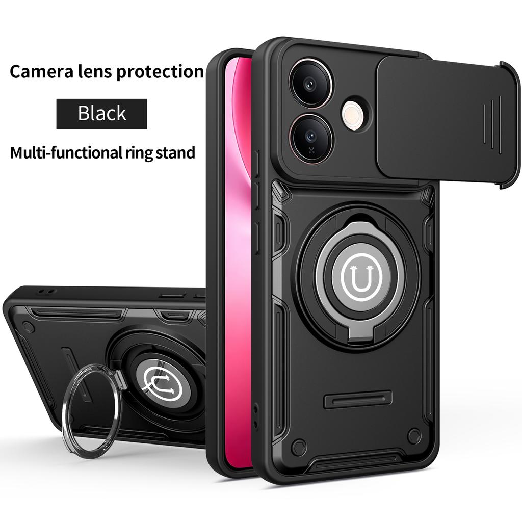 Anti-slip Armor Shockproof Case For VIVO V60 Lite Slide Camera Lens Protection Rotating Ring Stand TPU Frame Plastic Phone Cover