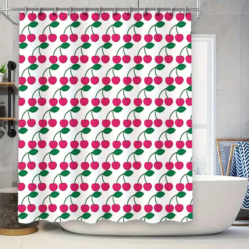 

Cherry Pattern Shower Curtain Pink Green Leaves Waterproof Fabric For Bathroom Decorations Size: 72X84 Inches (180Cm X 213Cm) W60H190(CM)-1 Pcs