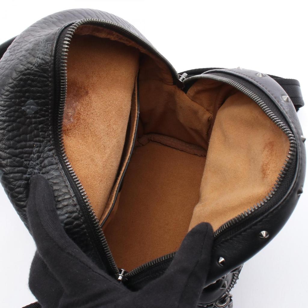 Used MCM STARK Visetos Rucksack Backpack PVC coated canvas leather Black Used unisex