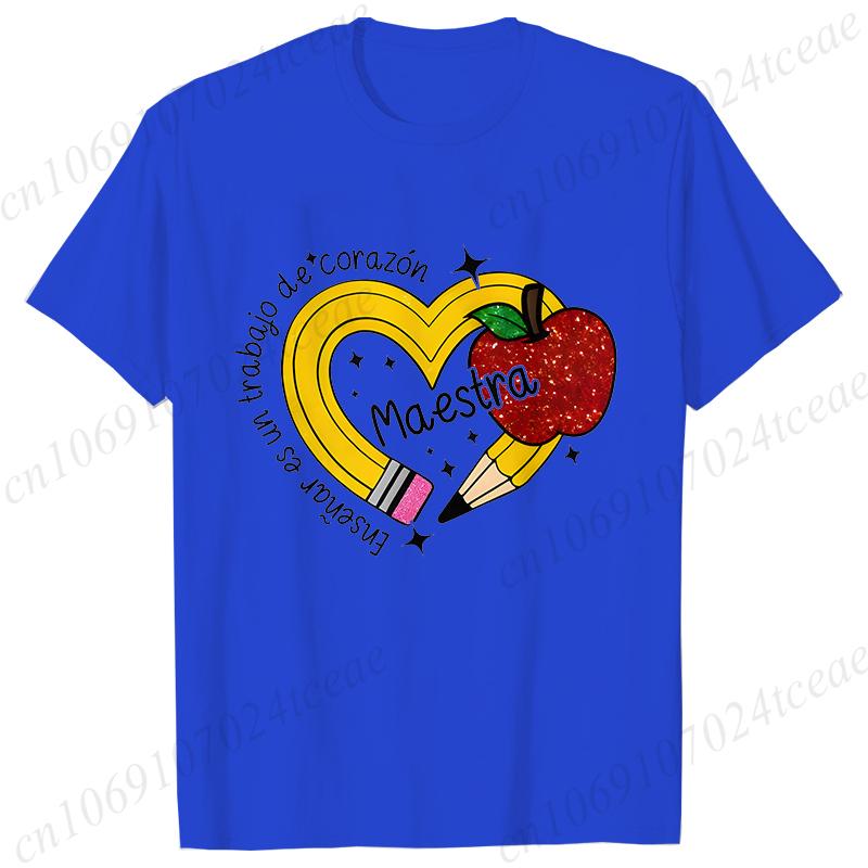 Casual Pencil MAESTRA Print Teachers Girl T-shirts Casual Short Sleeve Womens T-shirt Round Neck Fashion Teacher Tee Clothing