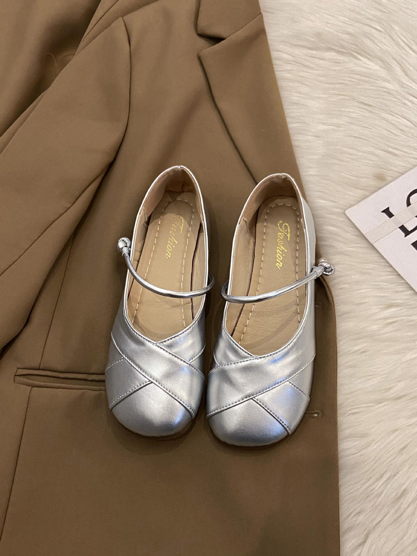 

Французская легкая шапочка-бини, женские туфли 2025 года, весна-осень, новая юбка, мягкая подошва, туфли Мэри Джейн на плоской подошве, серебристые 40 серебряный