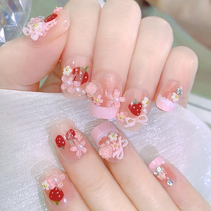 Cute Wearing Nail Finished Short Nail Patch Cute Sweet Nail Wearing Nail Sticker False Nail Finished U96