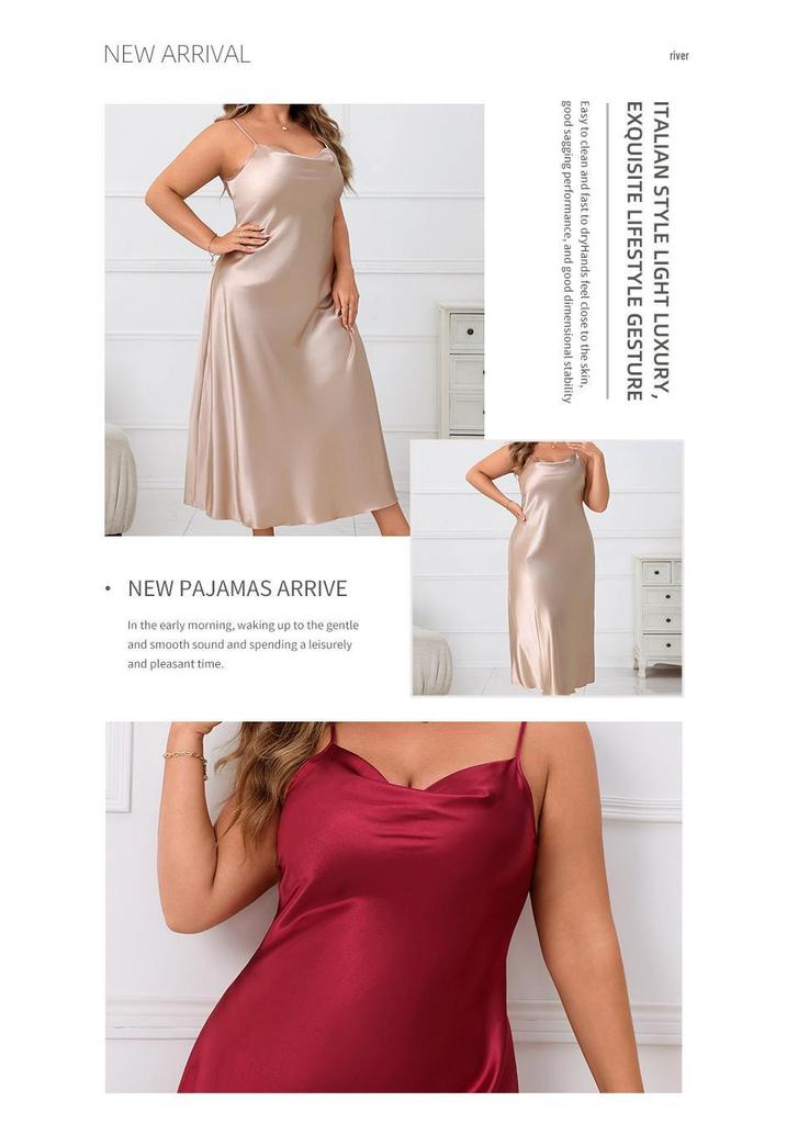 Elegant Plus Size Satin Camisole Nightgown - Light Luxury Casual Home Wear