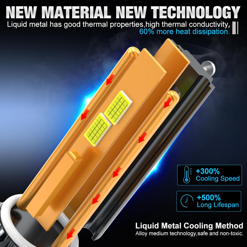 2ks 60000LM H7 LED H1 Canbus H4 H11 H8 9005 HB3 9006 HB4 9012 Hir2 Žárovky do automobilových světlometů CSP Čtyři měděné trubky 6500K Bílá Auto světlomet