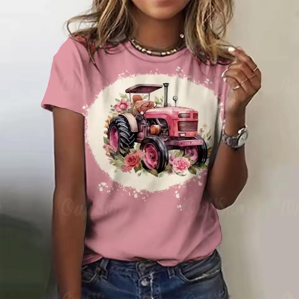Summer Cartoon Car 3D Printed T-shirts Street Casual Fashion Short Sleeved Round Neck Women's T-shirts