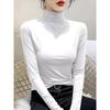 Women's Thickened Slim Fit Long Sleeve T-Shirt with Double-Sided Plush, Mid-High Neck, Brushed Base Layer Top for Autumn/Winter Warmth