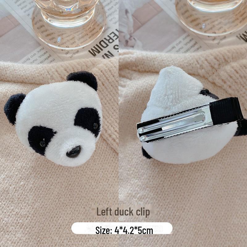 Korean Cute Cartoon Bear Panda Brooch with Plush Doll and Hair Accessories Set