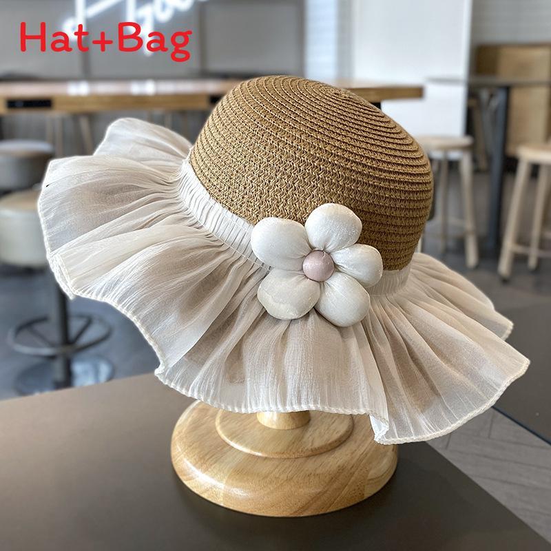 

Summer Kid Sun Hat With Wide Brim And Ventilated Straw For Girls And Toddlers хакі