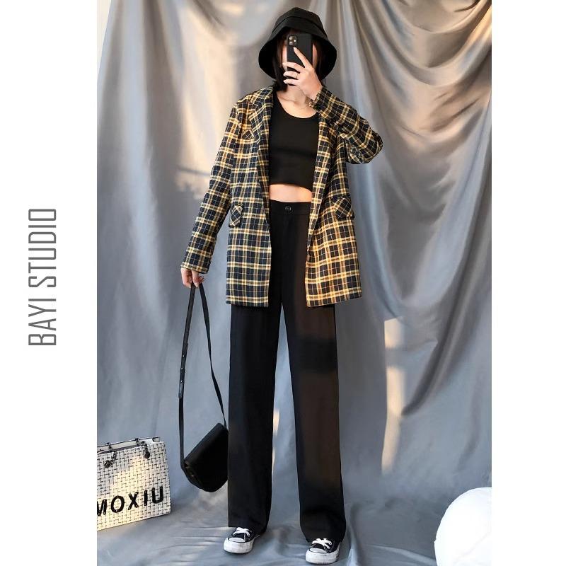 Spring & Autumn Women's Plus Size High Waist Wide Leg Suit Pants - Slimming, Straight-Leg, Drapey, Casual Floor-Length Style.