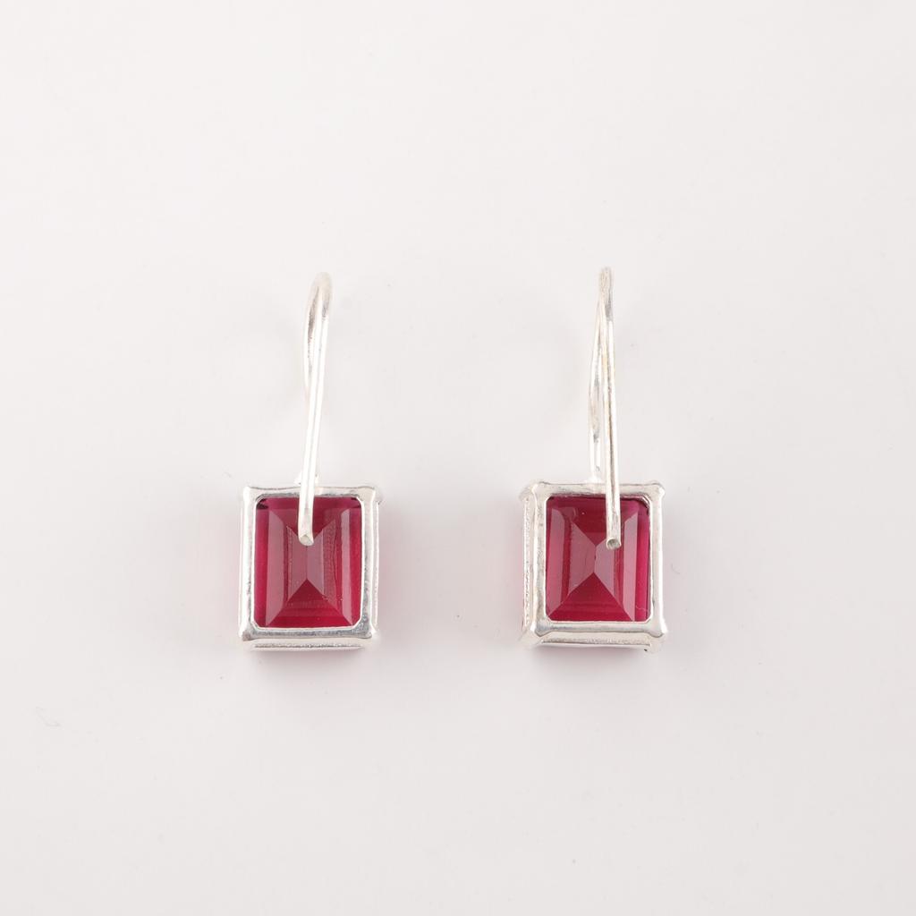 Natürlicher rosa Rubellit Edelstein 925 Sterlingsilber Schmuck Handgefertigte Ohrringe 1.06" EE-167-5