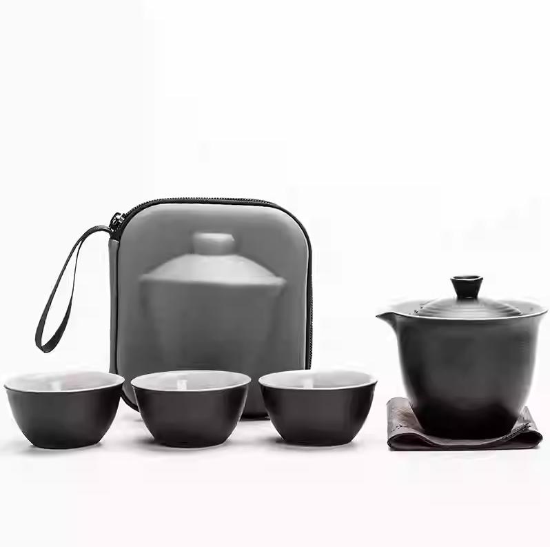 Travel Tea Set Quick Cup Portable Camping Outdoor Travel Brewing Tea Cup One Pot Three Cups Teapot