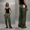 Summer R * Mid-waist Olive Green Loose Horizontal Bamboo Style Casual Trousers for Women