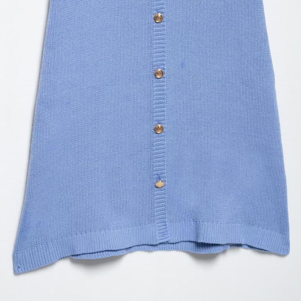 2025 Summer Women's European & American Style Ribbed Knit Dress with Front Button