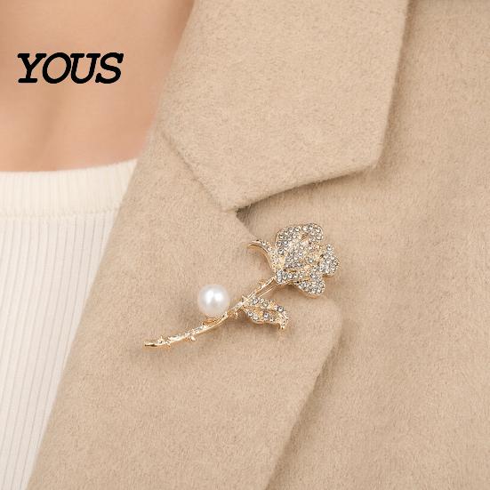 Oxidation Resistant Brooch Faux Pearl Rhinestone Rose Brooch, Retro Flower Lapel Pin Clip, Electroplated Sweater Cardigan Coat Suit Scarf Decor, Women