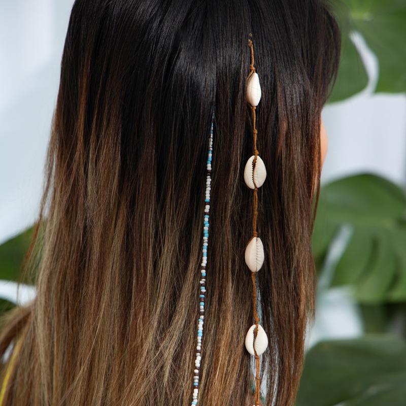 Festival Hair Extension Shell Bead Strands Waterproof Coating Boho Mermaid Core Dreadlock Jewelry For Braids