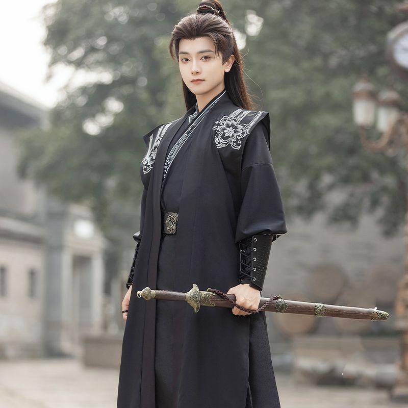 Chinese Song Dynasty Style Hanfu Jacquard Cross Collar Brodert Martial Arts Drakt