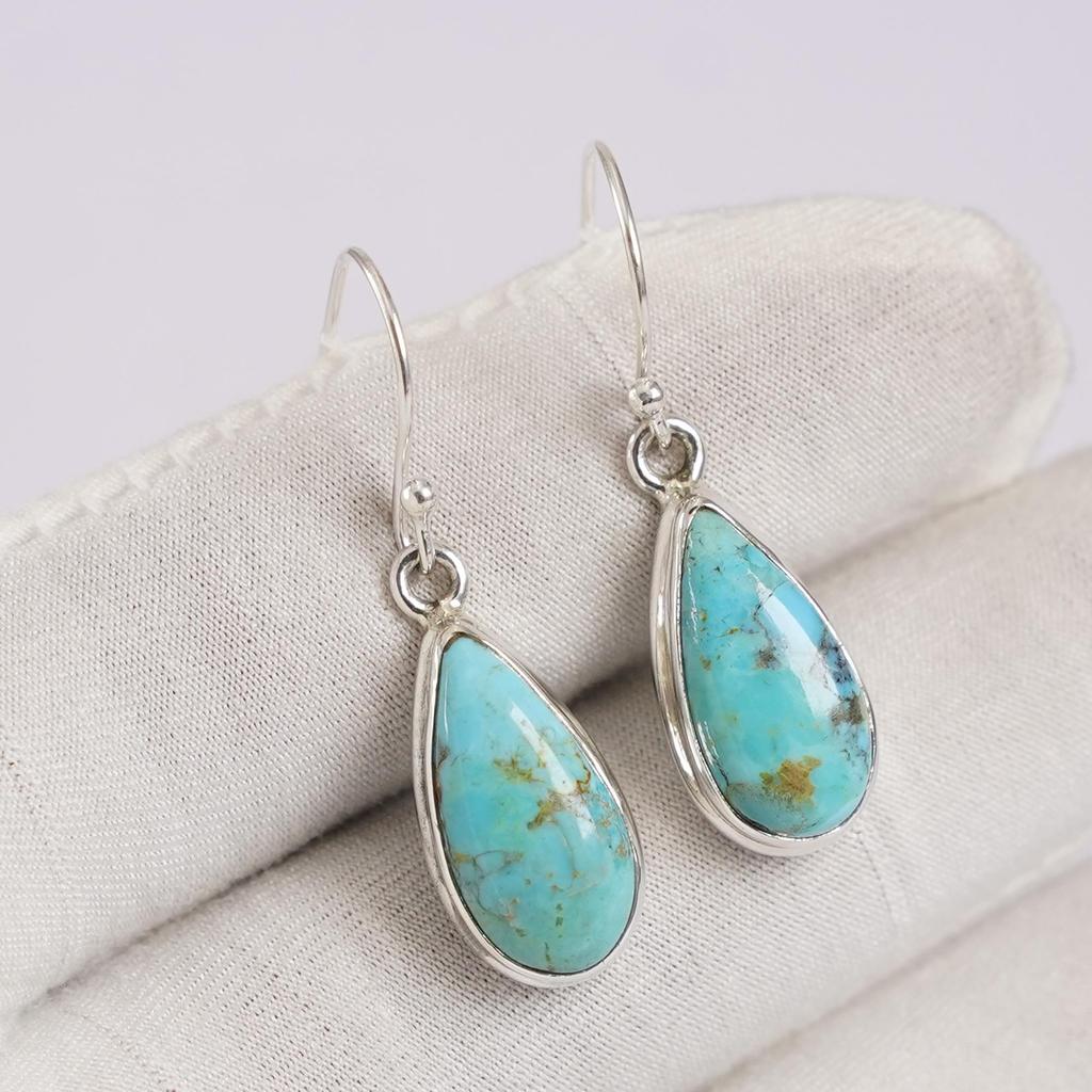 Natural Arizona Turquoise Earrings, Long Teardrop Earring, Anniversary Earrings, 925 Sterling Silver Earrings, December Birthstone