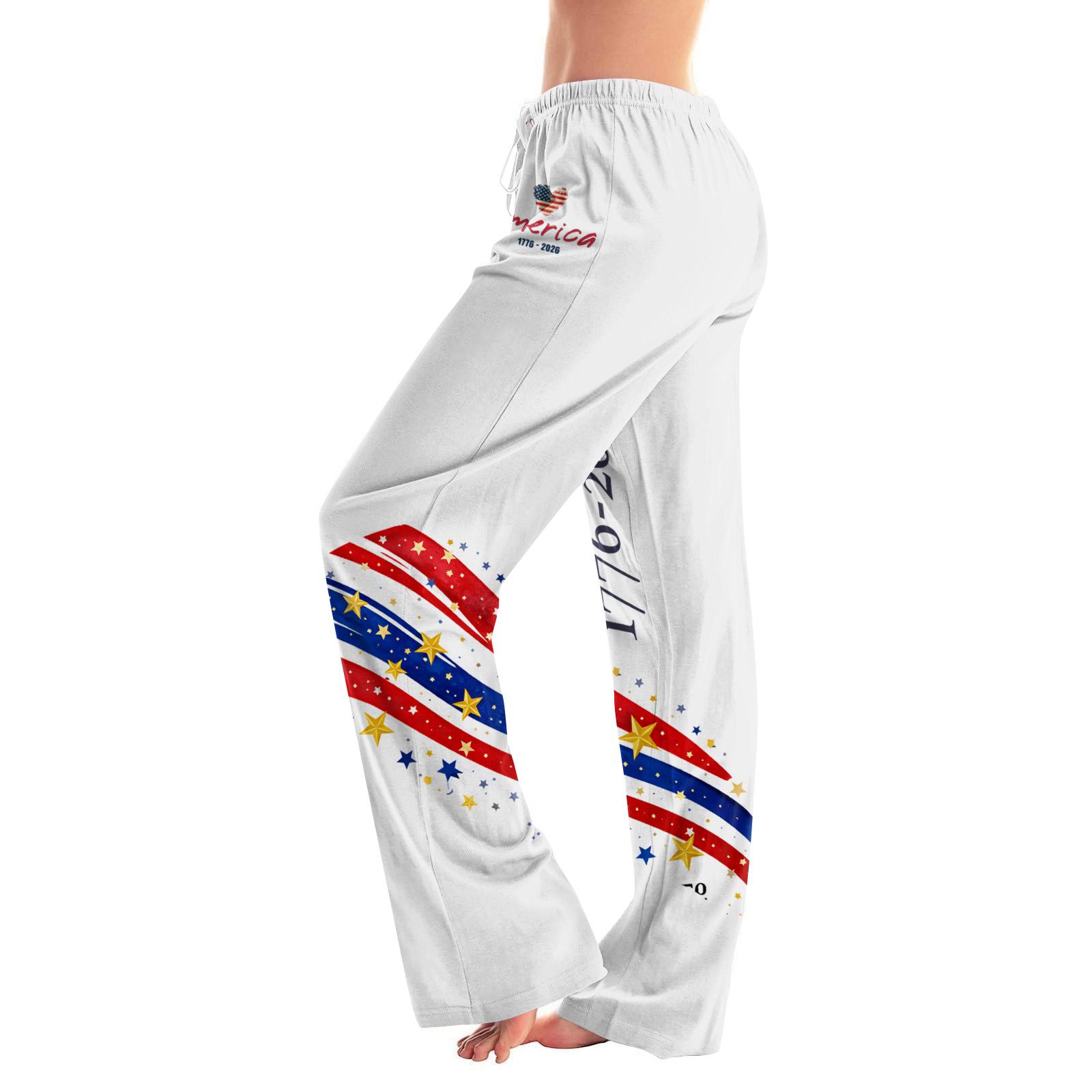 

Women s Drawstring Independence Day Festival Printed Trousers Casual Pants XL білий