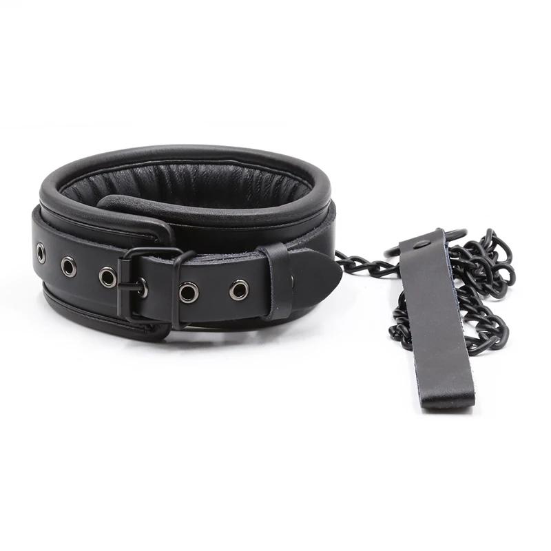 Black Genuine Leather  Bondage Set 3pcs Restraints Collars Ankle Cuff Handcuffs For Sex Bondage Set Sex Toys For Adults