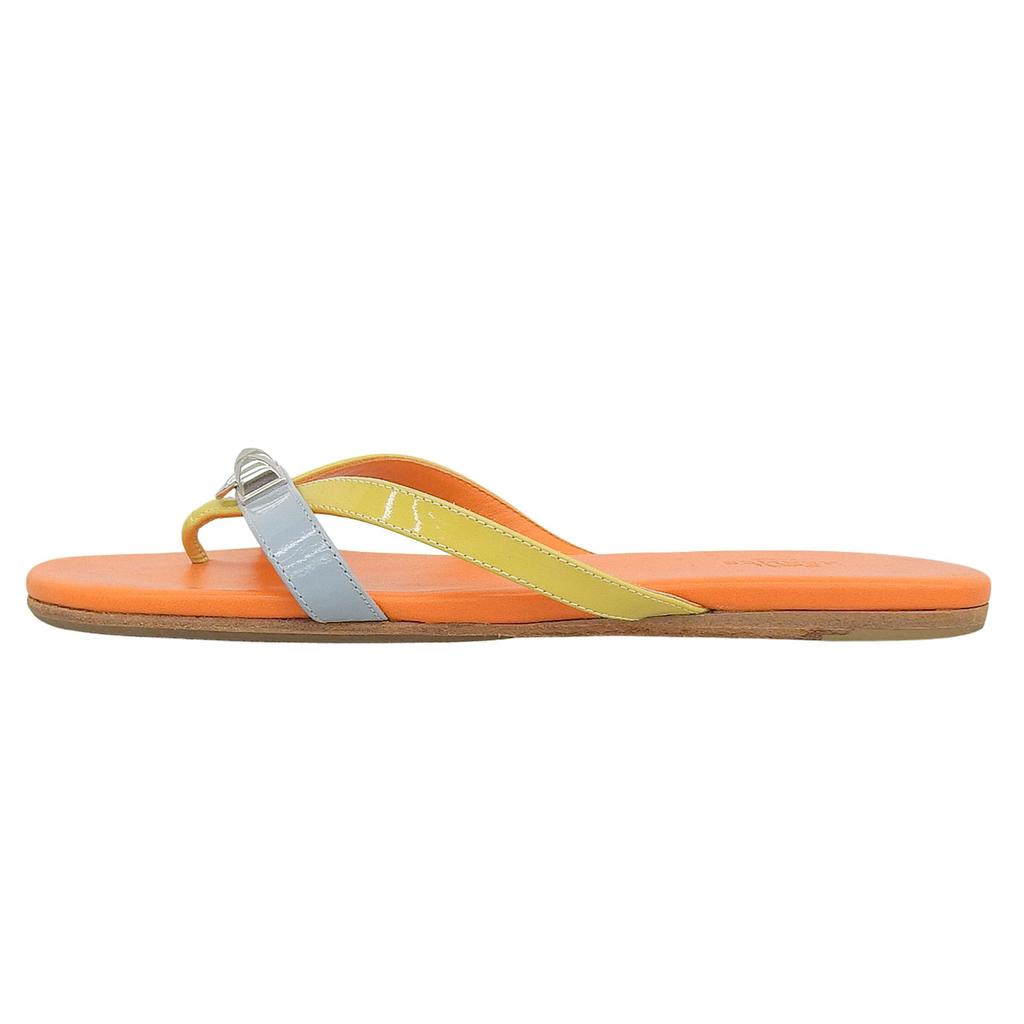 Great HERMES Sandals Orange Light Blue Yellow leather Women 36 Used