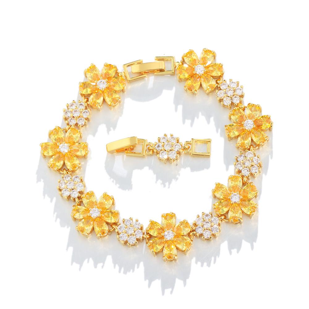 CMM Gorgeous Gold Color Green Cubic Zirconia Flower Charm Link Women Wedding Party Bracelets Jewelry Gift