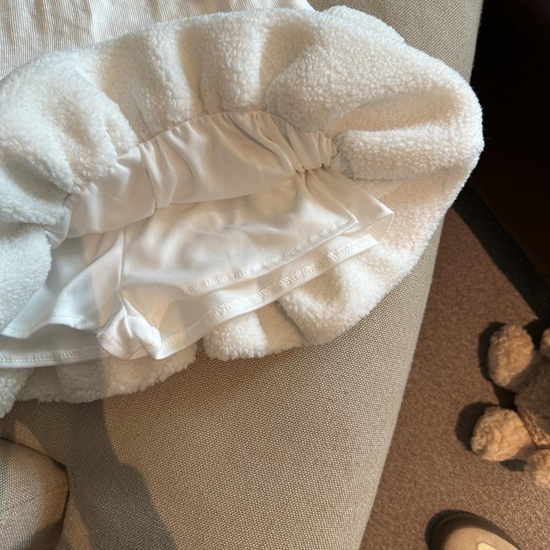 Sweet Style Elastic Waist Slim-Fit Faux Lamb Wool Skirt for Women - Autumn/Winter Short Skirt