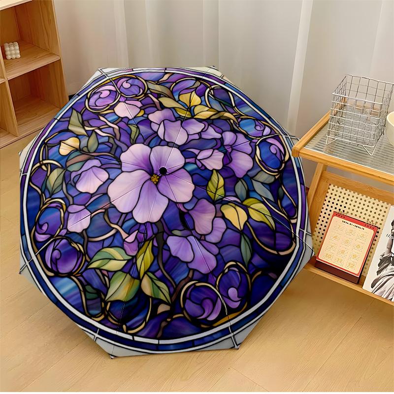 

Purple and Blue Mandala Theme Automatic Umbrella Compact 8-Rib Design Sturdy Construction Durable Umbrella Stylish Accessory