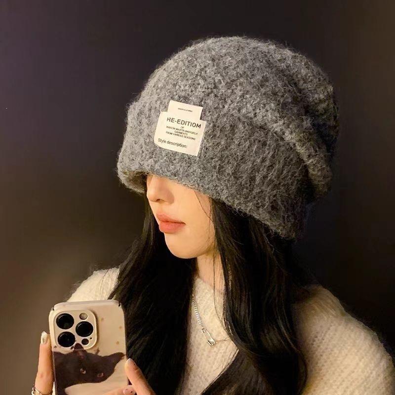 Small hat, seasonal wool hat, knitted hat, new hat, women's winter patch, bag head, ear protection, letter pile to keep warm and show face