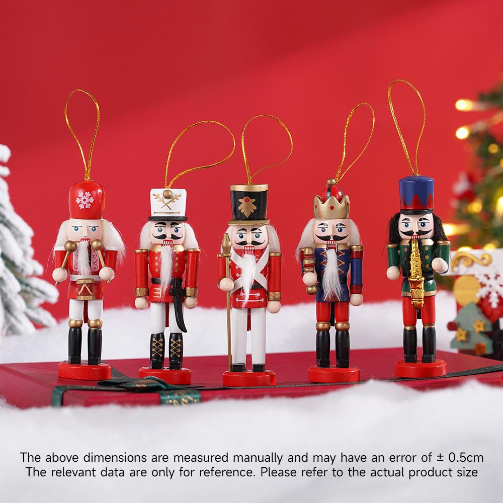 

5pcs Mini Nutcracker Ornaments Set - Xmas Tree Decorations Wooden Soldiers 12Cm for Christmas Village DIY Crafts Gift Box New