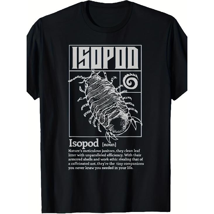 Isopod Entomology T-Shirt - Retro Insect Anatomy Tee with Isopod Definition Noun Print, Soft Breathable Casual Loose Fit Shirt for Arthropod Lovers, S чёрный