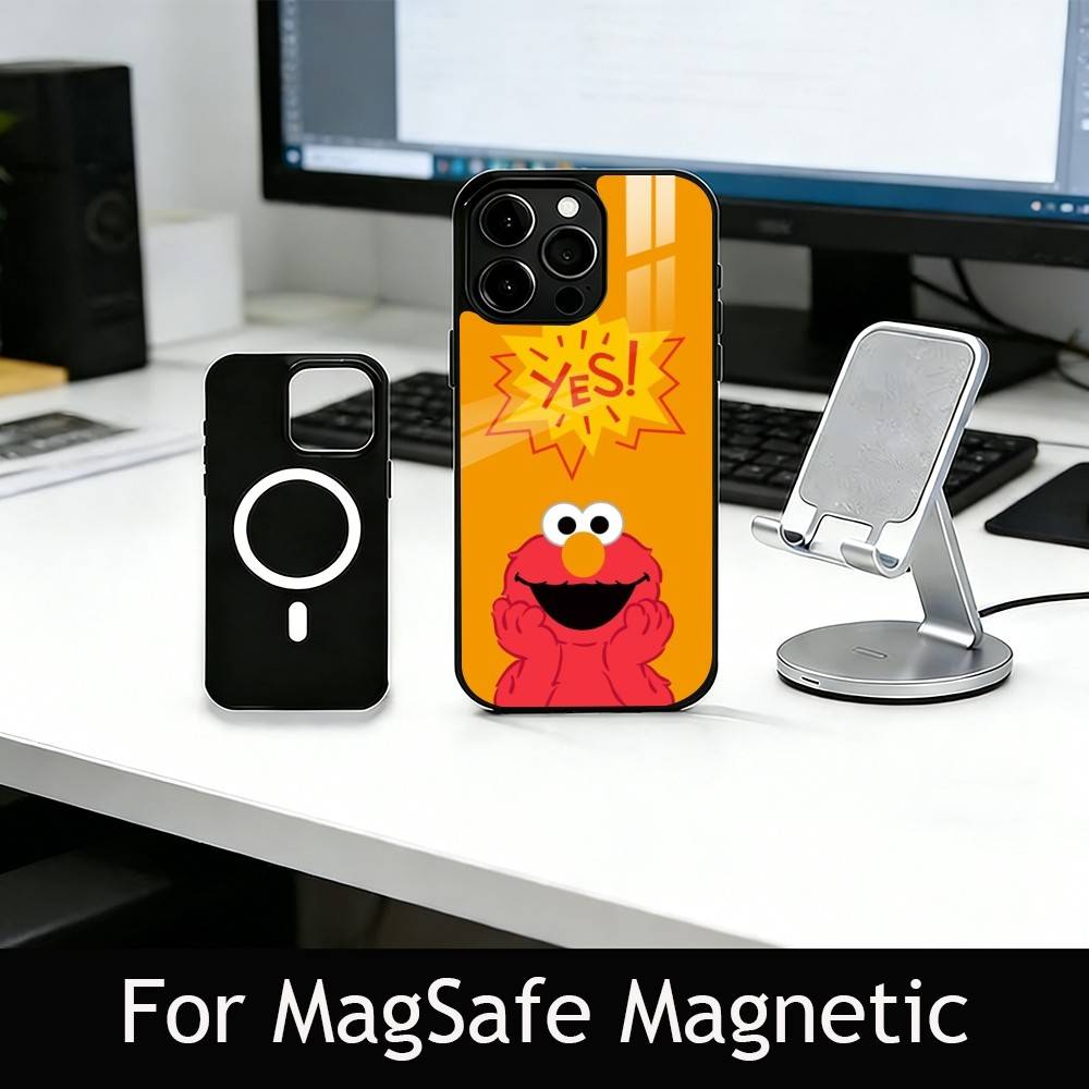Cut Cartoon E-Elmo Phone Case For iPhone17,16,15,14,13,12,11 Plus,Pro Magnetic For Magsafe Wireless Charging