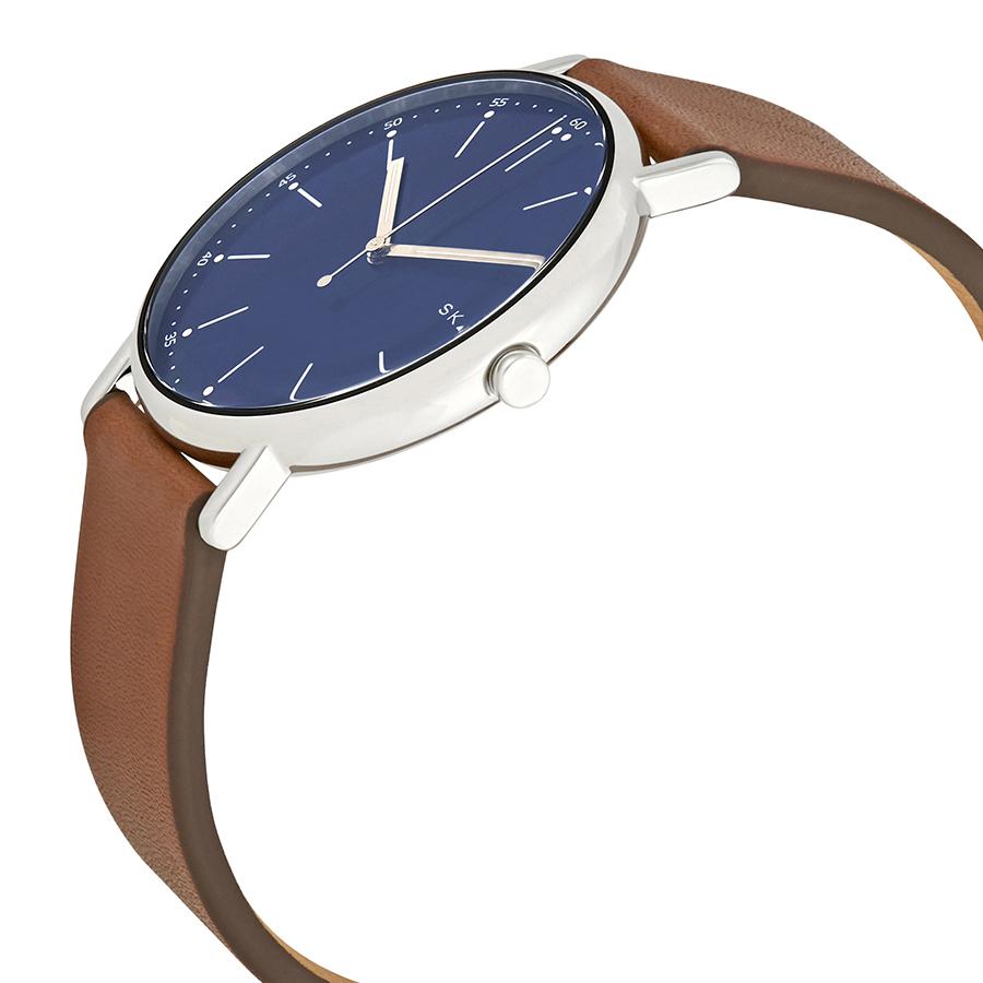 SKAGEN Signature Blue Dial Brown Leather Men Watch Women's Quartz Watch Stainless Steel 50m 40mm hour SKW6355