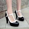 Big Size 32-43 Women Pumps Sweet Bowtie Shoes Patent Leather Chunky Female High Heels Party Wedding Prom Footwear Girls Shoes