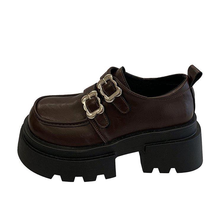 Thick-soled black small leather shoes women's 2024 new spring, autumn and winter single shoes versatile height-increasing British style loafers
