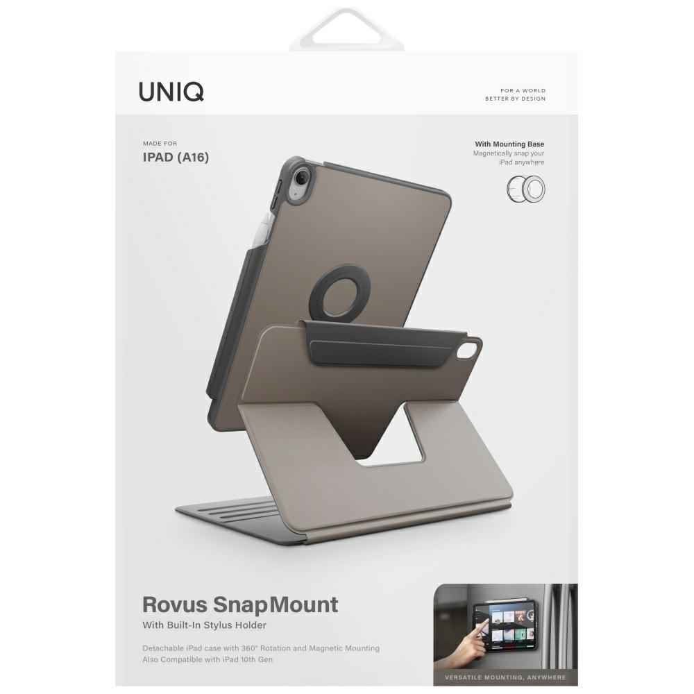 UNIQ Rovus Snapmount Magnetiskt 360° Roterbart Avtagbart fodral för iPad 11" A16 (2025) / iPad 10.9" 10:e generationen (2022) grå