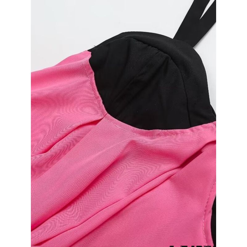 Kaslead New Arrival Women's Clothing Fashion Style Fashion Slim Fit Slimming Color Matching Sling Pure Color Dress