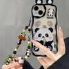 Case For Xiaomi 11 Lite 14 15 POCO X7 M6 X6 Pro X3 NFC F3 Cover Cute Bracelet Chain Cartoon 3D Panda Ears Wave Side