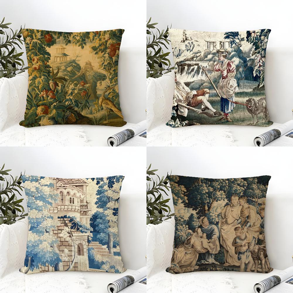 French Th Century Cushion Cover Eco Linen Pillow Case DoubleSided Print Breathable Durable Zipper Home Decor Gift