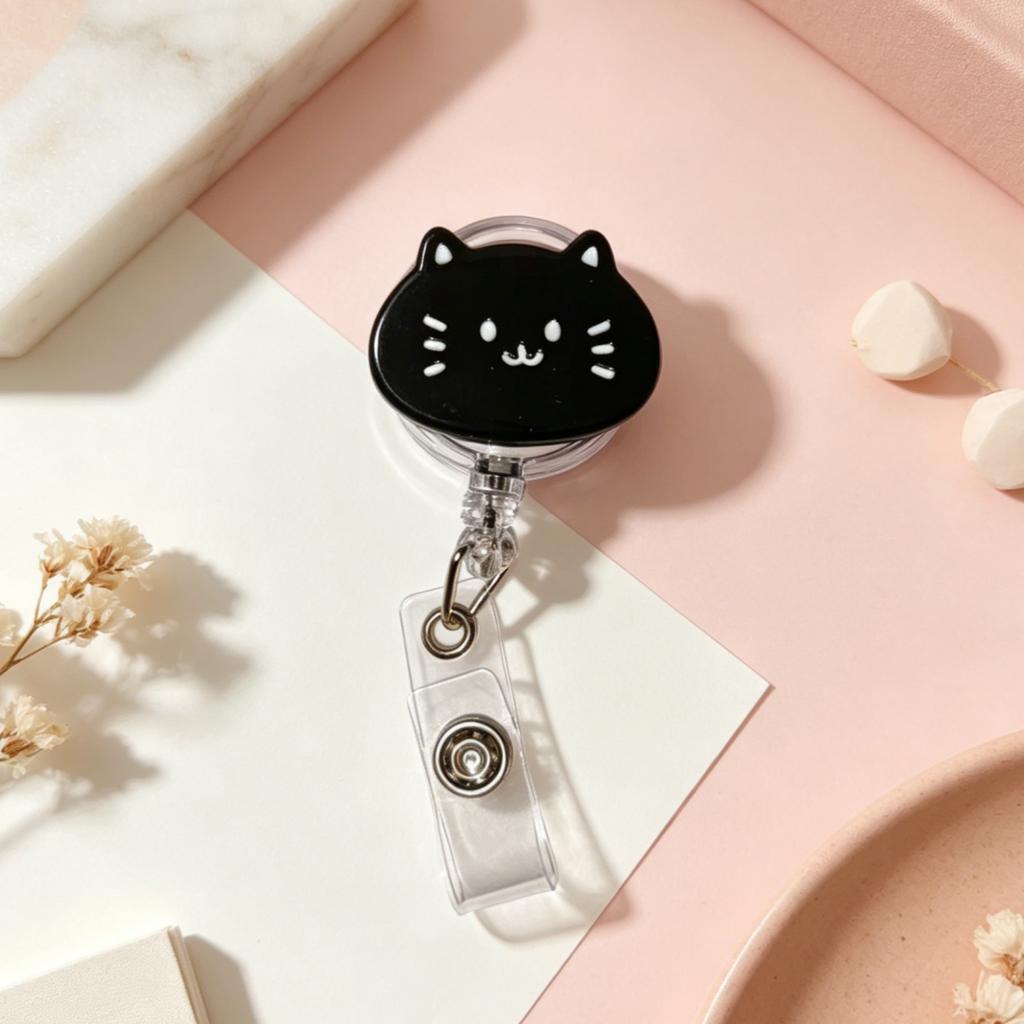 1/2 Piece Black and White Cat-Shaped Retractable Badge Holder, Anti-Loss Gadget for Nurses and Students, Can Be Stretched and Retracted