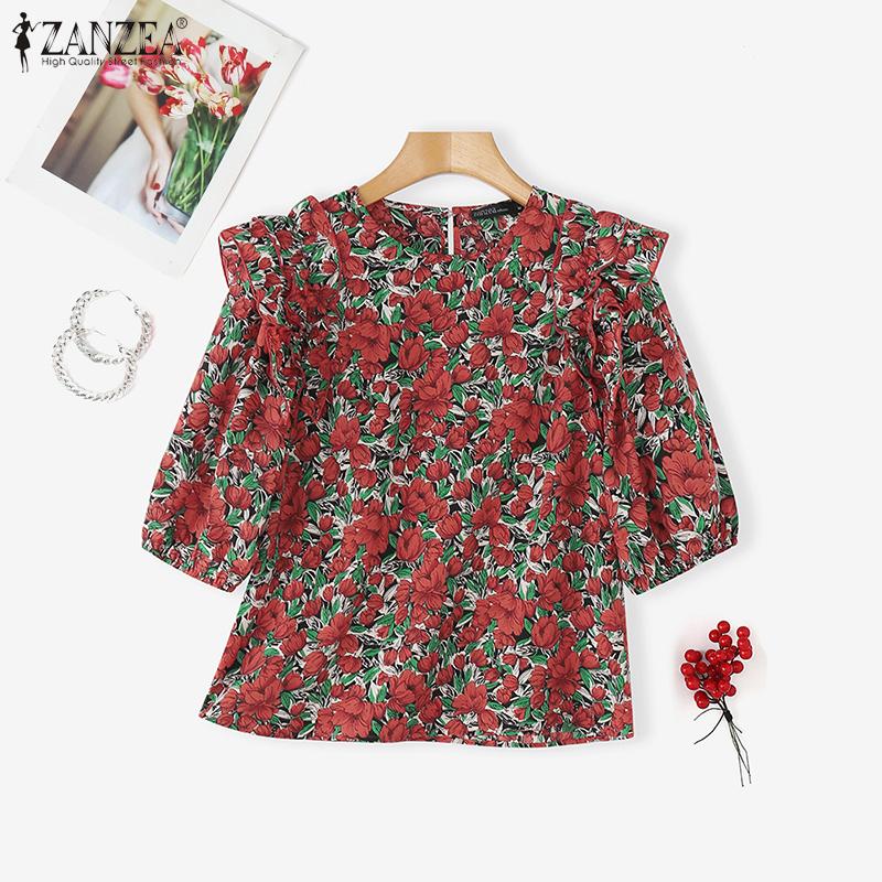 ZANZEA Women Summer Floral Print Casual Round Neck Short Sleeve Blouse