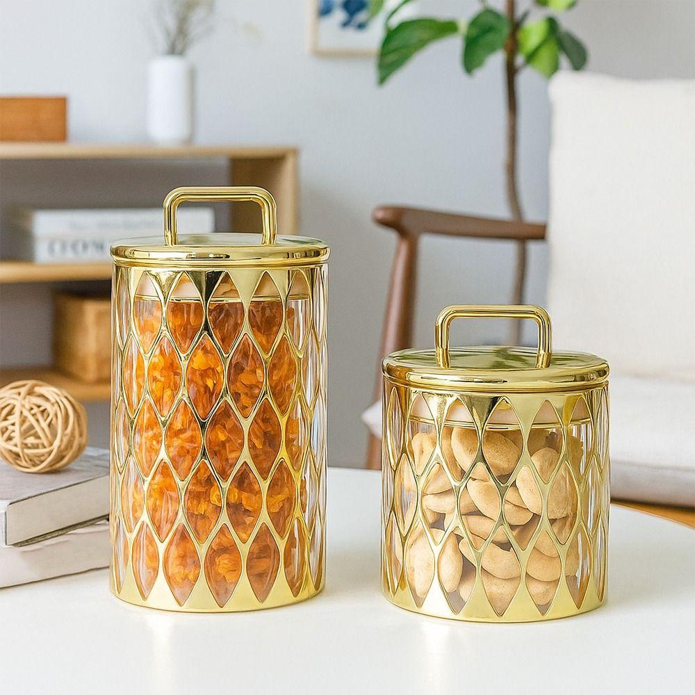 Gold-plated Food Storage Jar Acrylic Storage Box Decorative Jar Sealed Jar  Home Decor