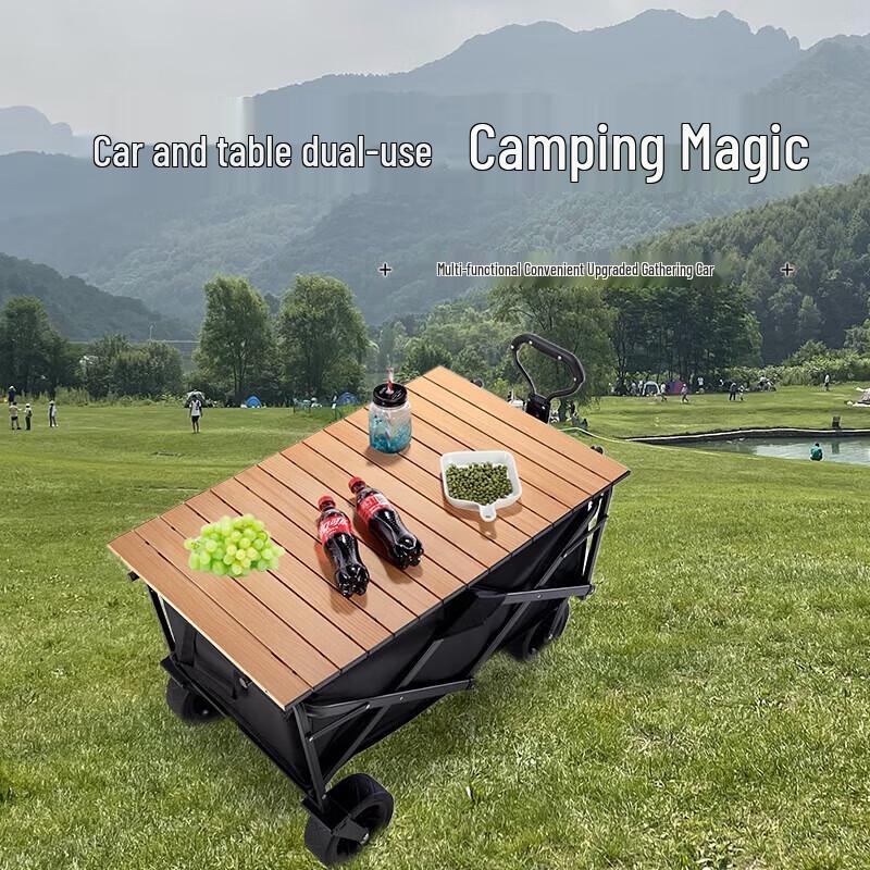 Hanlemeitu 140L Outdoor Folding Camping Wagon with Lid