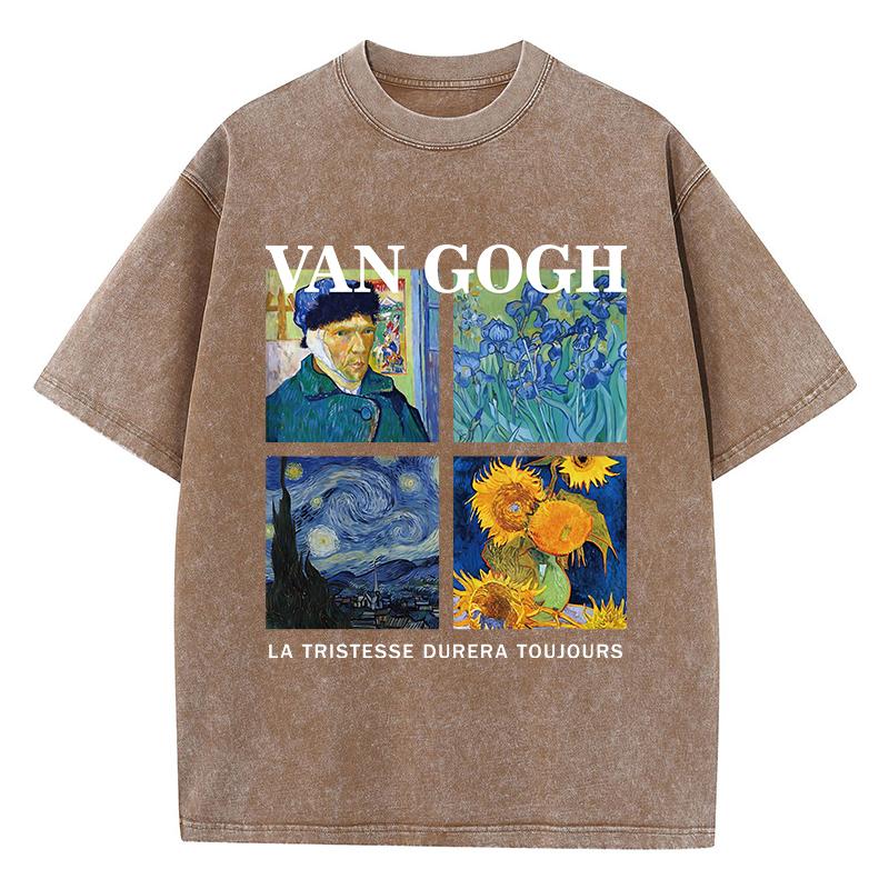 

Модные женские выстиранные футболки Ван Гог La Tristesse Durera Toujours с принтом, хлопковые оверсайз футболки с круглым вырезом, одежда 3XL