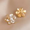 Koreanische Imitation Perlen Öl Tropfen Blume Steckerohrringe für Damen Elegante Metall Blütenblatt Ohrringe Mode Party Date Zirkon Geschenke
