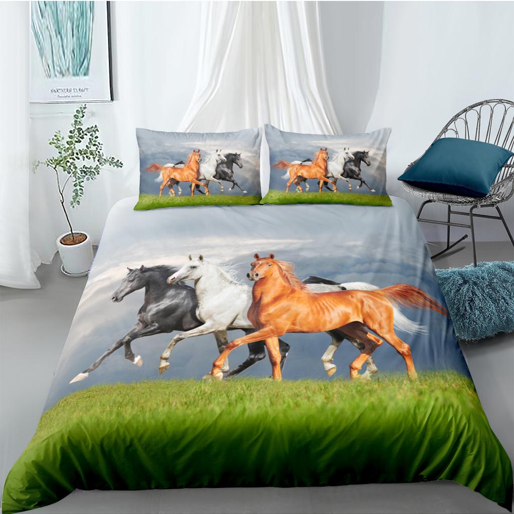 Comfortable White Horse Pattern Duvet Cover Set With Duvet Cover And Pillowcases King Queen Twin Sizes For All Ages